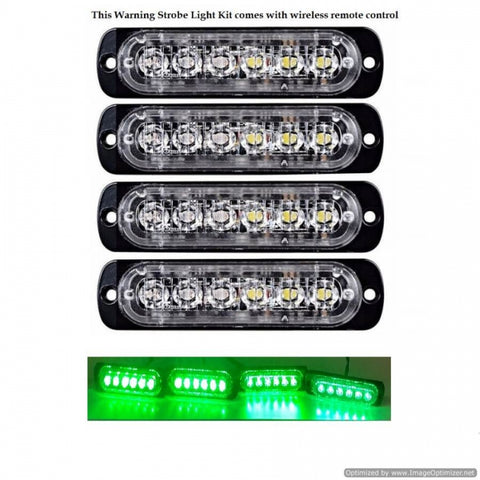 Super Slim LED Green Warning Strobe Grille Light Kit